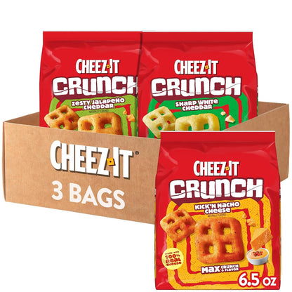 Cheez-It Crunch Cheesy Baked Snacks, Lunch Snacks, Variety Pack (3 Bags)