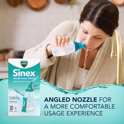 Vicks Sinex Saline Nasal Rinse Refill Packets, Flush Out Mucus & Allergens, Fast & Effective Relief for Everyday Congestion from Sinus & Allergy, 60 Refill Packets