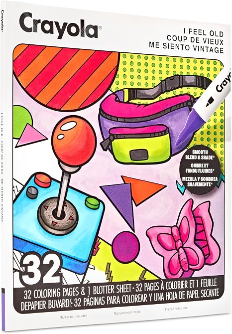 Crayola I Feel Old Adult Coloring Book, 32pg Nostalgic 90s & 00s Designs, Alcohol Marker Friendly Paper, Mindful ScreenFree Activity for Adults, Millenial Gifts