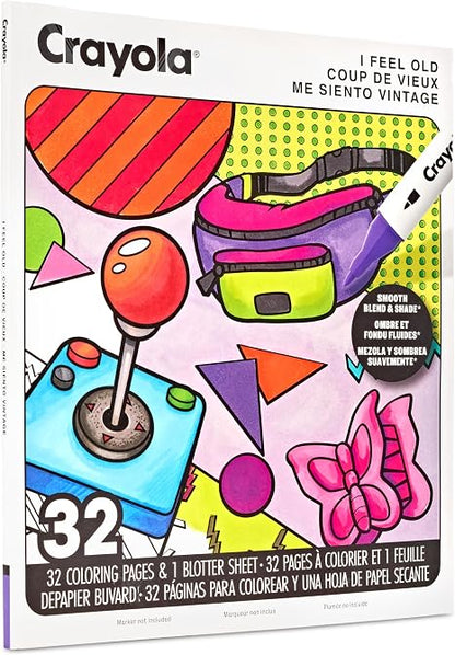 Crayola I Feel Old Adult Coloring Book, 32pg Nostalgic 90s & 00s Designs, Alcohol Marker Friendly Paper, Mindful ScreenFree Activity for Adults, Millenial Gifts