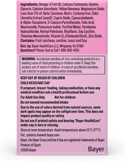 One A Day Prenatal Vitamins- Folic Acid, Iron, Omega- 3 (DHA), Pregnancy Vitamins for Women, Prenatal Multivitamin for Mom and Baby Support, Pregnancy Must Haves 30 Ct (Packaging May Vary)