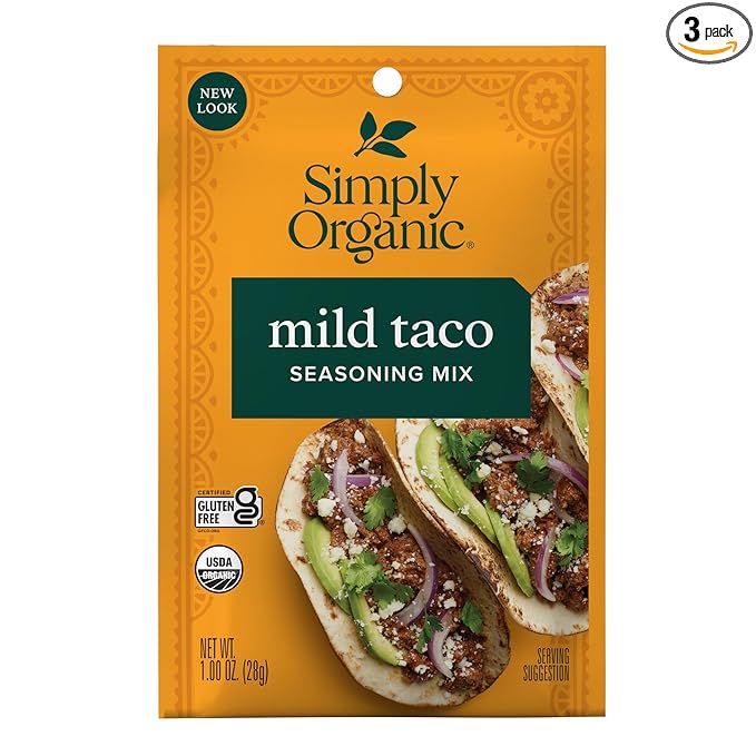 Simply Organic Mild Taco Seasoning Mix, Gluten Free, Certified Organic, Kosher, Vegetarian - Pure Flavor for Tacos, Stir-Fries, Mexican Dishes, and More | 1 Ounce (Pack of 3)