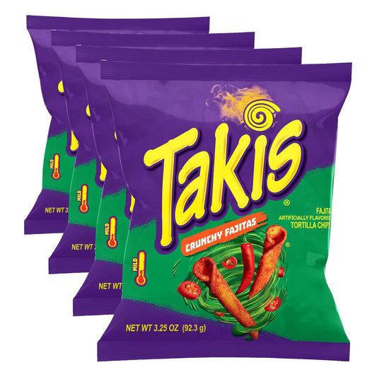 Takis Crunchy Fajitas Flavored Rolled Tortilla Chips Snack Size Bag (Pack of 4)