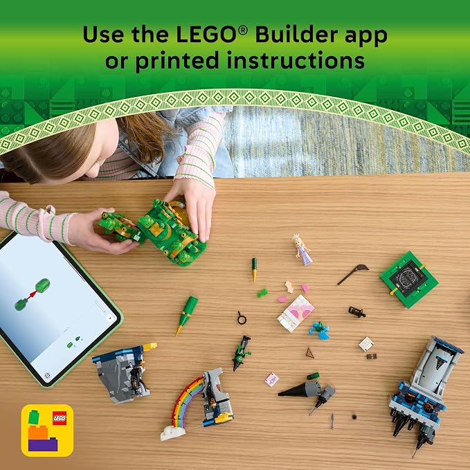 LEGO Wicked Emerald City & Kiamo Ko Castle Building Toy - Elphaba & Glinda Toy Figures, 2 Buildable Playsets, & Flying Monkey Minifigure for Kids, Ages 9+ - Wicked Merch Gift for Girls & Boys - 75689