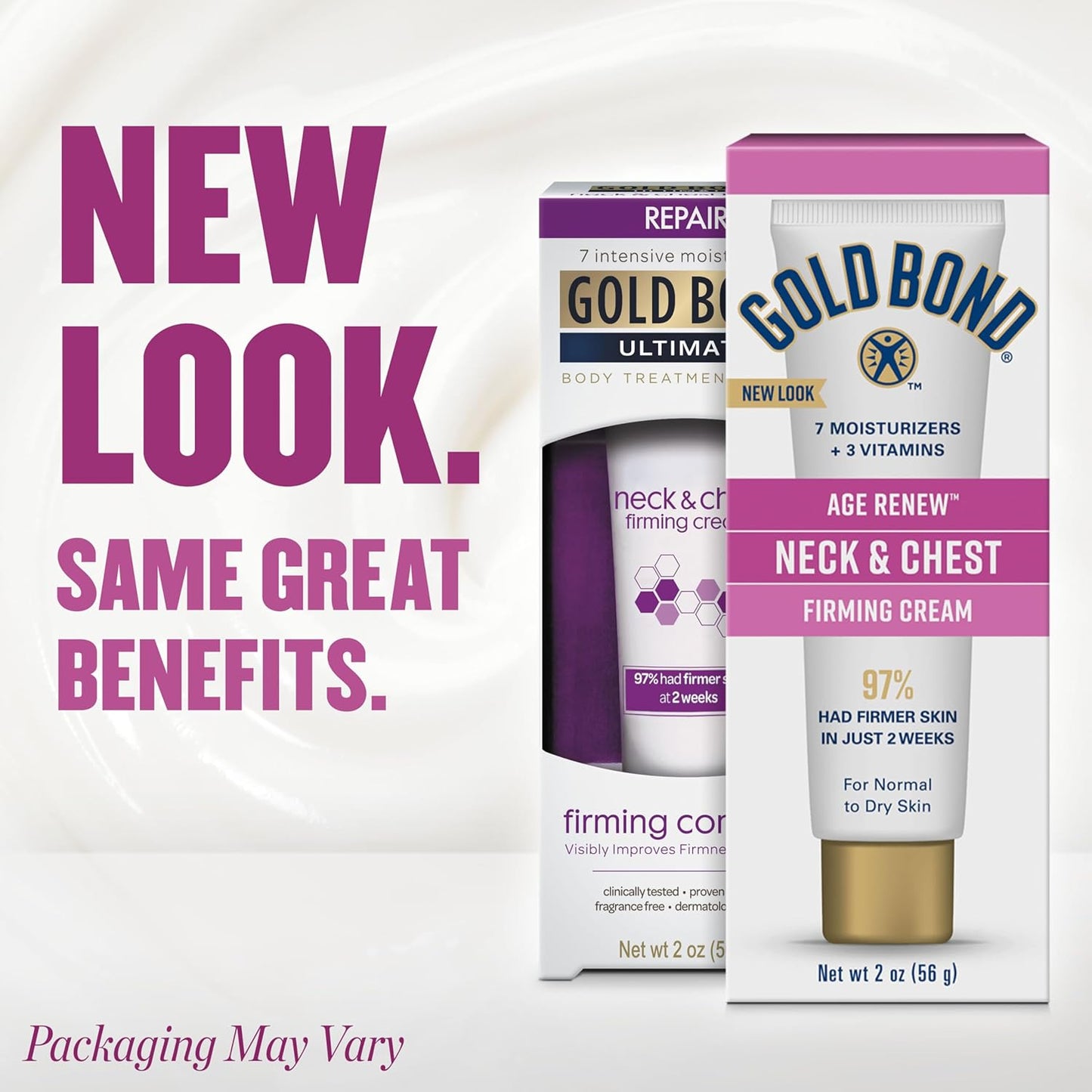 Click to see full view Gold Bond Age Renew Neck & Chest Firming Age Renew Cream, 2 oz | Firmer-looking skin, hyaluronic acid neck firming cream, improves elasticity and texture, dermatologist and clinically tested
