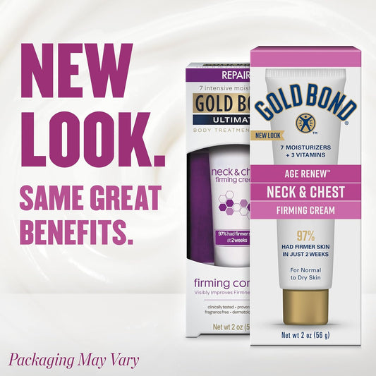 Click to see full view Gold Bond Age Renew Neck & Chest Firming Age Renew Cream, 2 oz | Firmer-looking skin, hyaluronic acid neck firming cream, improves elasticity and texture, dermatologist and clinically tested