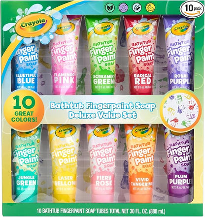 Crayola Bathtub Fingerpaint Deluxe Value Pack 10-Piece Set for Kids, 3 OZ Tubes of Washable Soap Paint, Non-Toxic, Stain Free Bath Toys for Kids