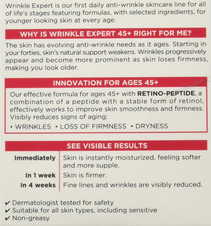 L'Oreal Paris Wrinkle Expert 45+ Anti-Aging Face Moisturizer with Retino-Peptide, Non-Greasy, Suitable for Sensitive Skin, 1.7 fl. Oz