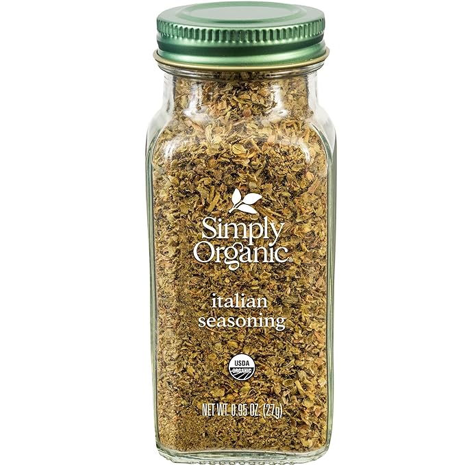 Simply Organic Italian Seasoning, 0.95 Ounce, Organic Herbs, Oregano, Majoram, Thyme, Rosemary, Basil, Sage, Kosher, NonGMO | Organic Herbs, Oregano, Majoram, Thyme, Rosemary, Basil, Sage, Kosher, NonGMO
