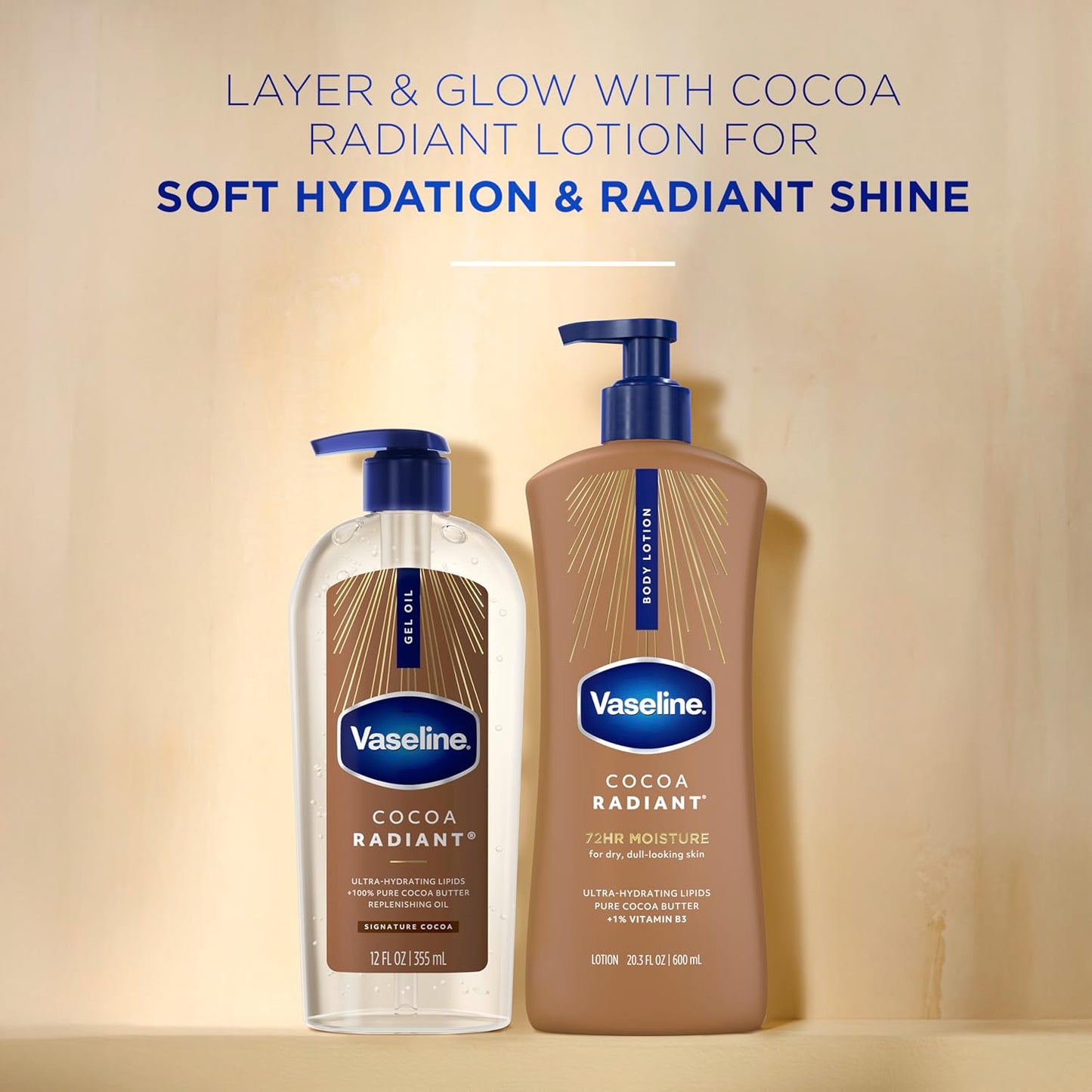 Vaseline Intensive Care Cocoa Radiant Body Gel Oil with 100% Pure Cocoa Butter, 12 oz