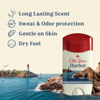 Old Spice Antiperspirant & Deodorant for Men, 24/7 Sweat & Odor Protection, 24/7 Freshness with Long Lasting Scent, Gentle on Skin, Dry Feel, Harbor with Coastal Breeze Scent, 2.6 oz (Pack of 3)