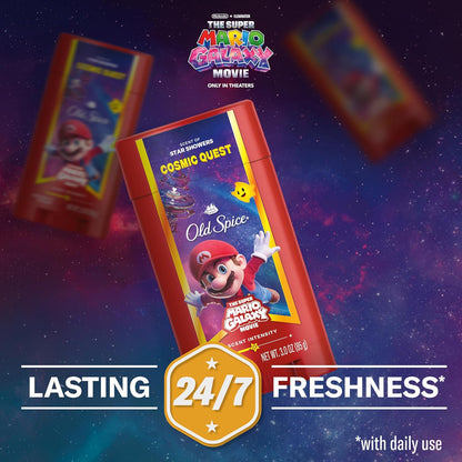 Old Spice Aluminum Free Deodorant for Men, Old Spice x The Super Mario Galaxy Movie, 24/7 Lasting Freshness, Lasting Odor Protection, Smell Super with Cosmic Quest, Star Showers Scent, 3.0 oz