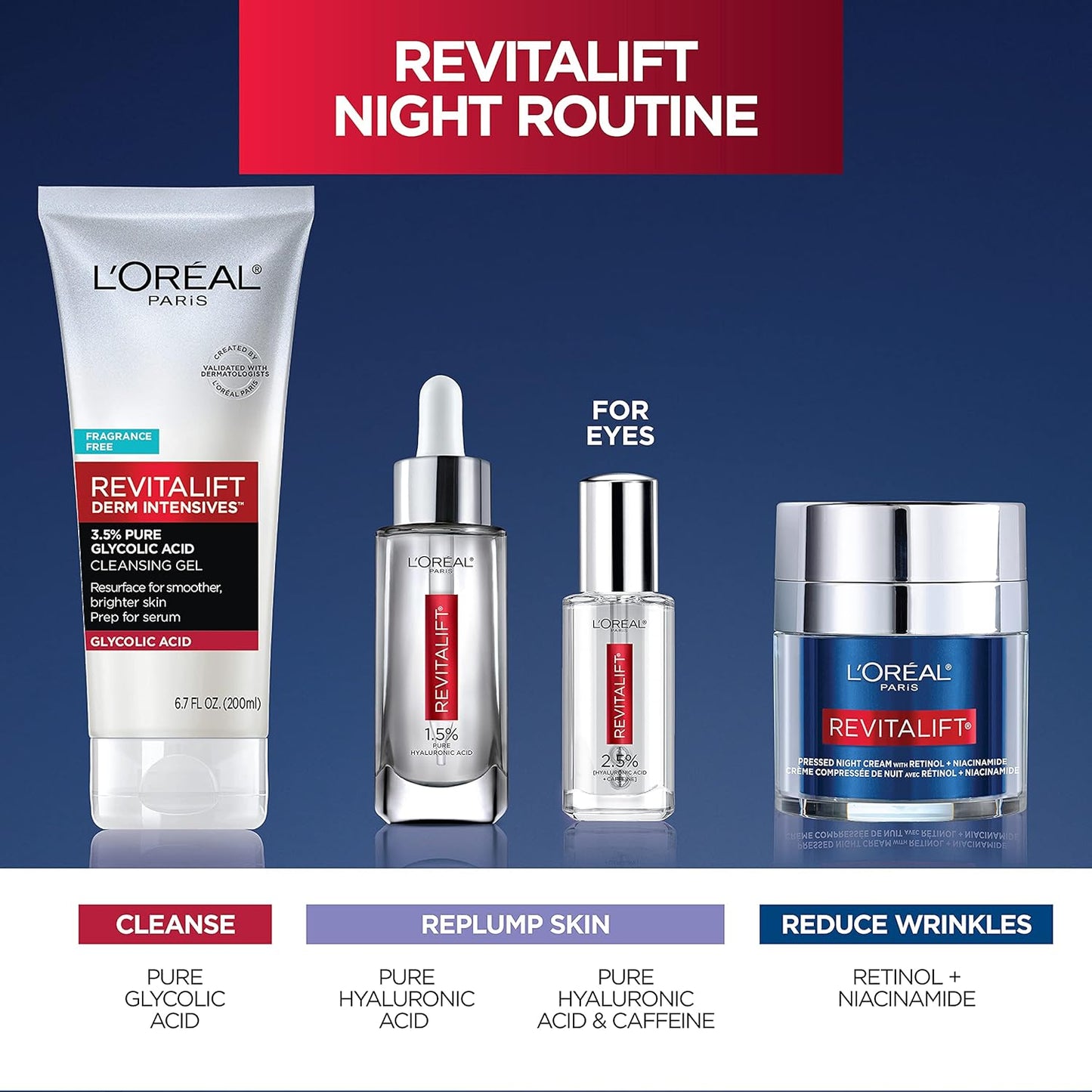 L'Oreal Paris Revitalift Pressed Night Cream,Retinol + Niacinamide,Reduces Wrinkles,Fragrance Free,1.7 oz + Serum Sample,(Pack of 2)