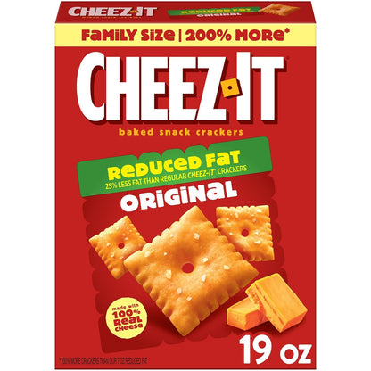 Cheez-It Cheese Crackers, Baked Snack Crackers, Lunch Snacks, Family Size, Reduced Fat Original, 19oz Box (1 Box)