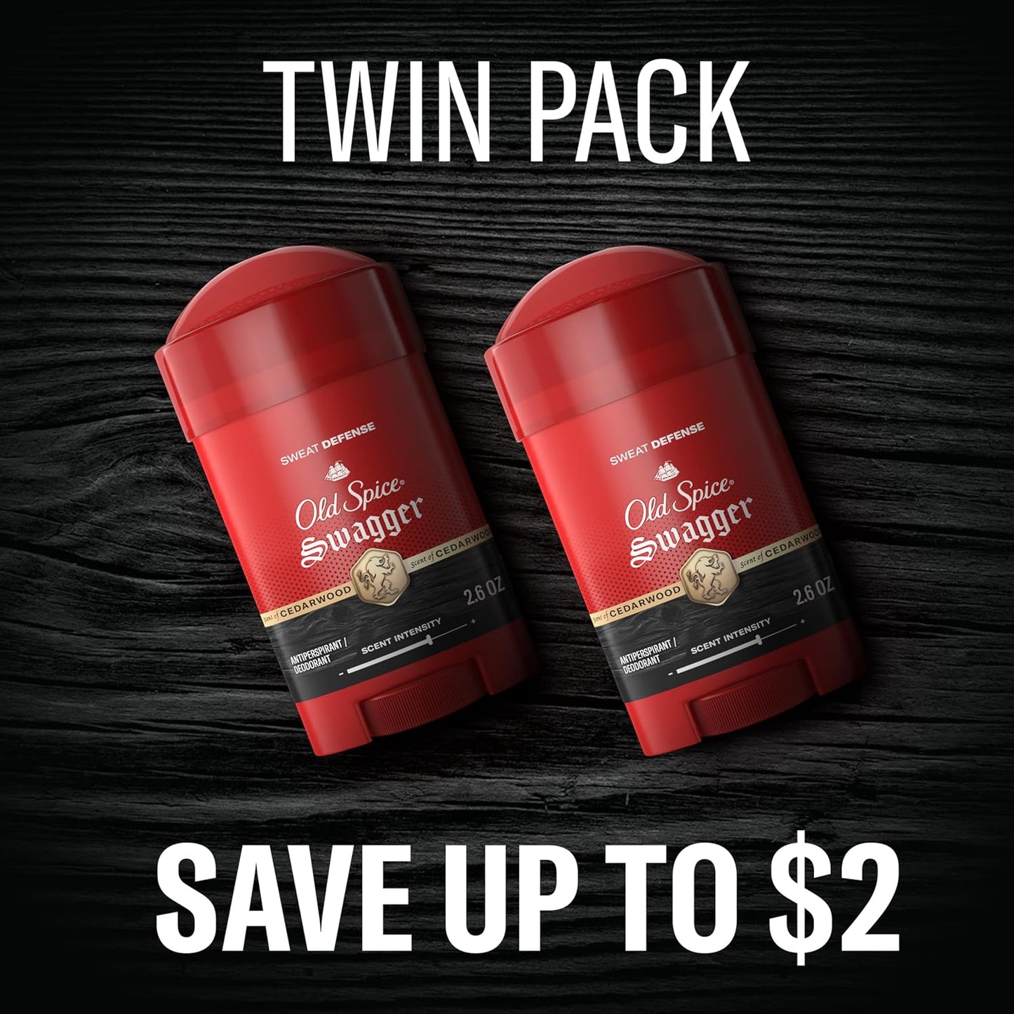 Old Spice Sweat Defense Antiperspirant & Deodorant for Men, 24/7 Ultimate Sweat Protection, Long Lasting Scent, Soft Solid, Swagger with Cedarwood Scent, 2.6 oz (Pack of 2)