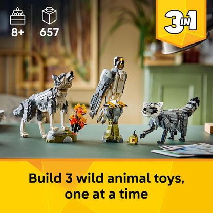 LEGO Creator 3 in 1 Forest Animals: Gray Wolf - Building Toy for Boys & Girls, Ages 8+ - Build a Wolf, Falcon or Raccoon - Gift for Kids' Birthdays - 31393