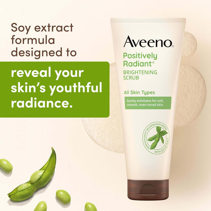 Aveeno Positively Radiant Skin Brightening Daily Facial Scrub with Moisture-Rich Soy Extract, Gently Exfoliates & Cleanses for Soft, Smooth, More Even-Toned Skin, Hypoallergenic, 7 oz