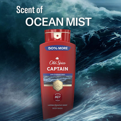 Old Spice Refreshing Body Wash for Men, 3X Defense, 24/7 Shower Fresh with Long Lasting Scent, Red Collection, Captain with Bergamot Scent, 24 oz (Pack of 4)