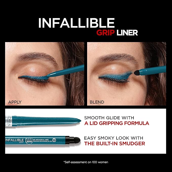 L'Oreal Paris Infallible Grip Mechanical Gel Eyeliner Pencil, Smudge-Resistant, Waterproof Eye Makeup with Up to 36HR Wear, Turquoise, 0.01 Oz
