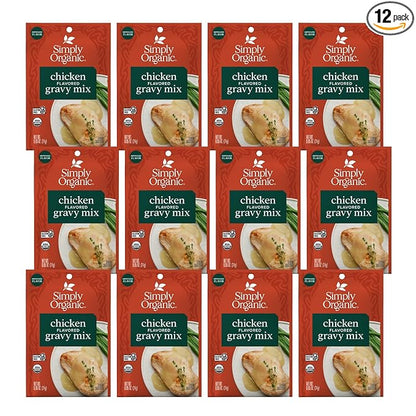 Simply Organic Chicken Flavored Gravy Mix, 0.85 Ounce 12-Pack, Certified Organic, Gluten-Free, Kosher, Rich Chicken Gravy