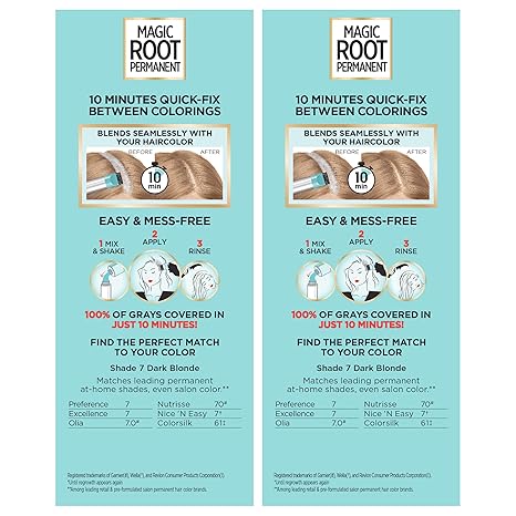 L'Oreal Paris Magic Root Permanent Hair Color Kit, 100% Gray Hair Coverage In Just 10 Minutes, Precision Brush Applicator for Seamless Application, 7 Dark Blonde (2 Count)
