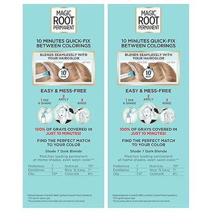 L'Oreal Paris Magic Root Permanent Hair Color Kit, 100% Gray Hair Coverage In Just 10 Minutes, Precision Brush Applicator for Seamless Application, 7 Dark Blonde (2 Count)