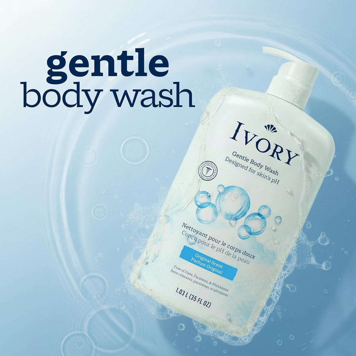 Ivory Body Wash, Designed for the Whole Family, Gentle Formula, Free of Dyes Heavy Perfumes Parabens Phthalates & Silicones, for Sensitive Skin, Designed for Skin's pH, Original Scent, 21 oz (2-Pack)