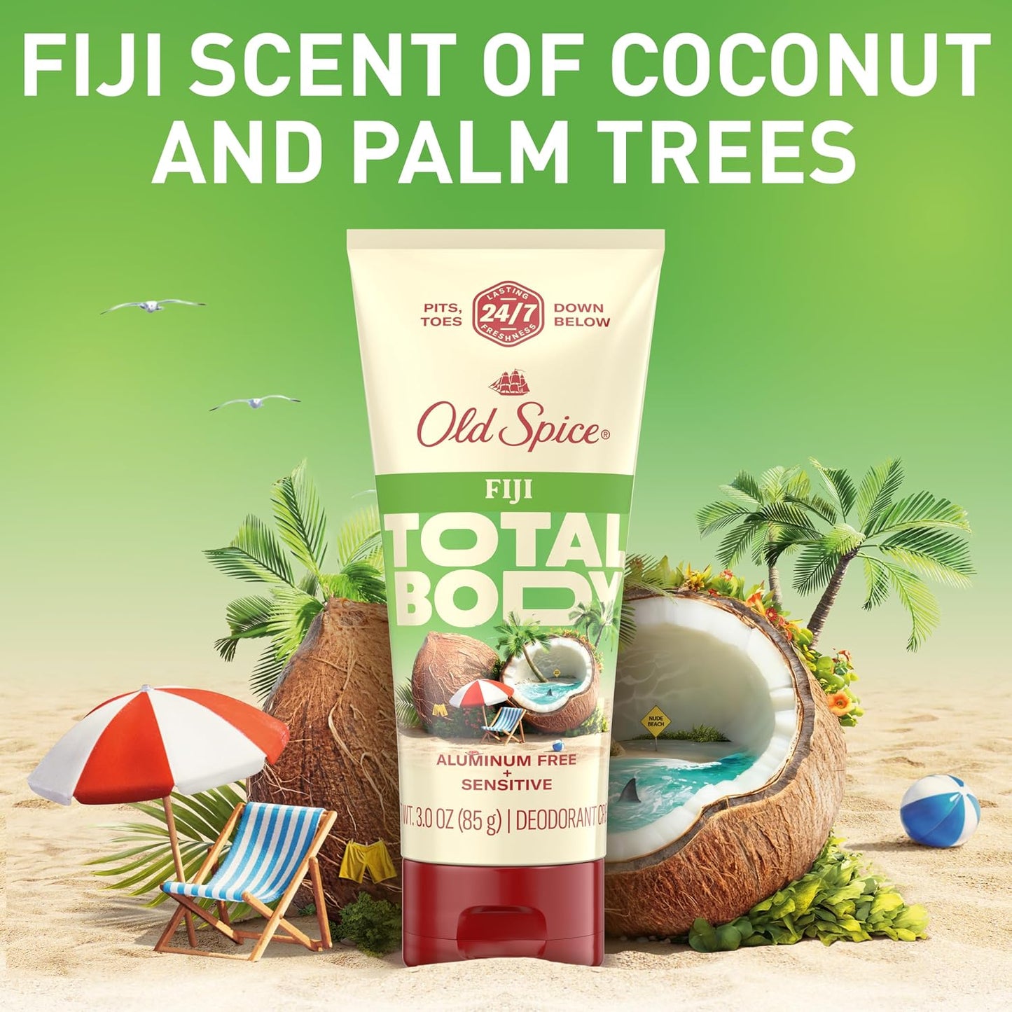 Old Spice Whole Body Deodorant Cream for Men, Aluminum Free, Fiji Scent, 24/7 Odor Protection, 24/7 Lasting Freshness, Dermatologist Tested, Gentle on Skin, Safe to Use All Over, 3.0 oz