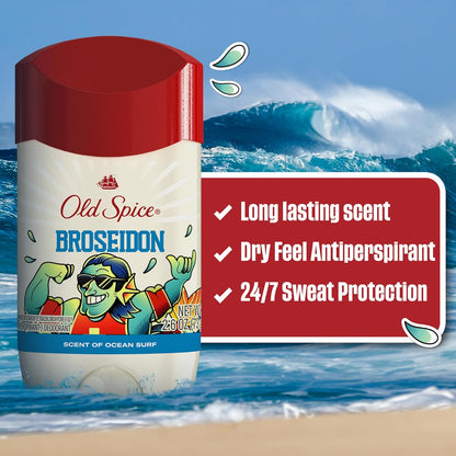 Old Spice Dry Feel Antiperspirant Deodorant for Men, Summerdudes, 24/7 Sweat & Odor Protection, 24/7 Sunny Freshness & Long Lasting Scent, Invisible Solid, Broseidon with Ocean Surf Scent, 2.6 oz