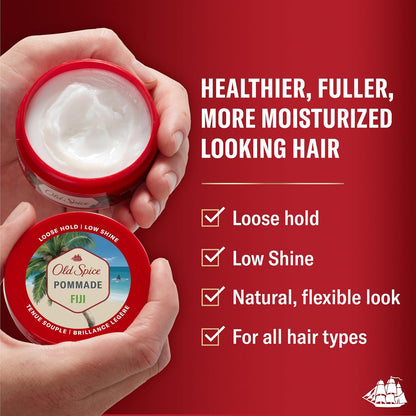 Old Spice Fiji Pomade for Men, Loose Hold, Low Shine, Men's Hair Styling, 2.22 Oz Each, Twin Pack (Pack of 4)