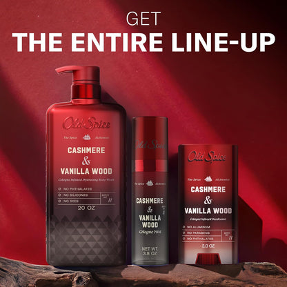 Old Spice Body Wash for Men, The Spice Alchemist Collection, 24/7 Cologne Infused Hydration, No Trade Off Formula, Free of Phthalates Silicones & Dyes, Cashmere + Vanilla Wood Scent, 20 oz