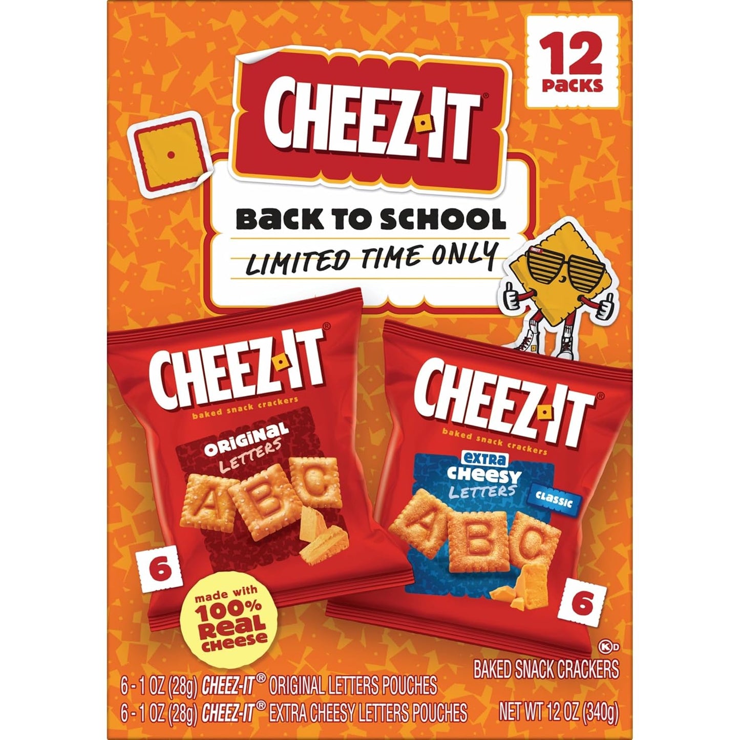 Cheez-It Letters Baked Snack Crackers, Back to School, Lunch Snacks, Variety Pack (12 Packs)