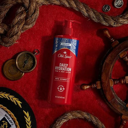Old Spice Hand & Body Lotion for Men, Daily Hydration, 24/7 Hydration, 24/7 Replenishing Rich Moisture for Dry Skin, Lightweight Formula, Captain with Vitamin E Scent, 16 fl oz (Pack of 4)