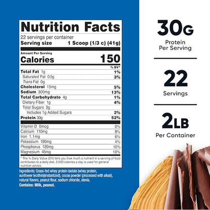 Nutricost Grass-Fed Whey Protein Isolate Powder (Chocolate PB) 2LBS