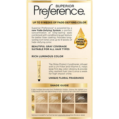 L'Oreal Paris Superior Preference Fade-Defying + Shine Permanent Hair Color, 8 Medium Blonde, Pack of 1, Hair Dye