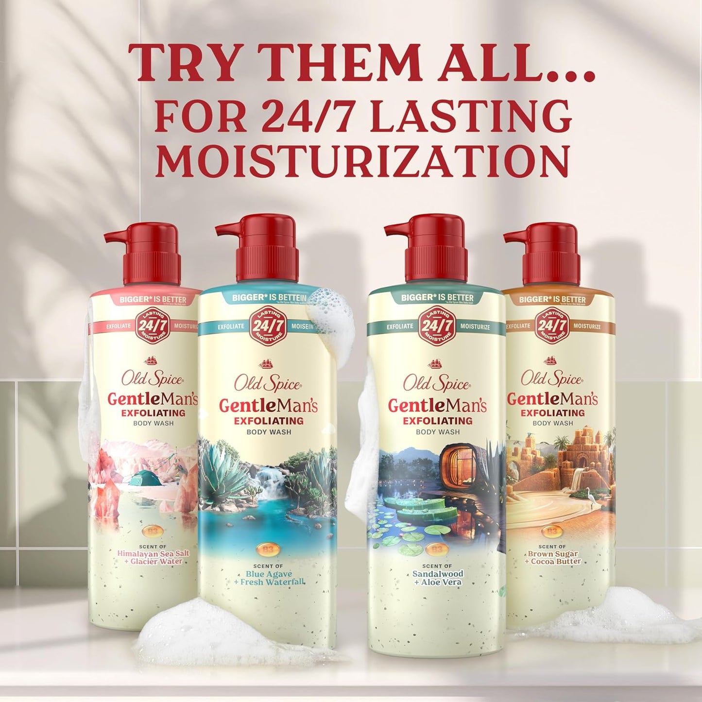 Old Spice GentleMan's Exfoliating & Moisturizing Body Wash for Men, 24/7 Shower Fresh with Long Lasting Scent, Renewing Vitamin B3 Blend, Sandalwood + Aloe Vera Scent, 26 oz