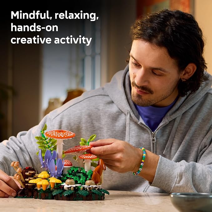 LEGO Botanicals Woodland Mushrooms - Building Set for Adults, Ages 18+ - Mushroom Decor for Home Office or Desk - Gifts for Women & Men - Craft Activity - 11505