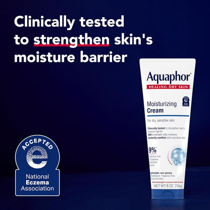 Aquaphor Moisturizing Face and Body Cream with Hyaluronic Acid, 8 Fl Oz (Pack of 12)