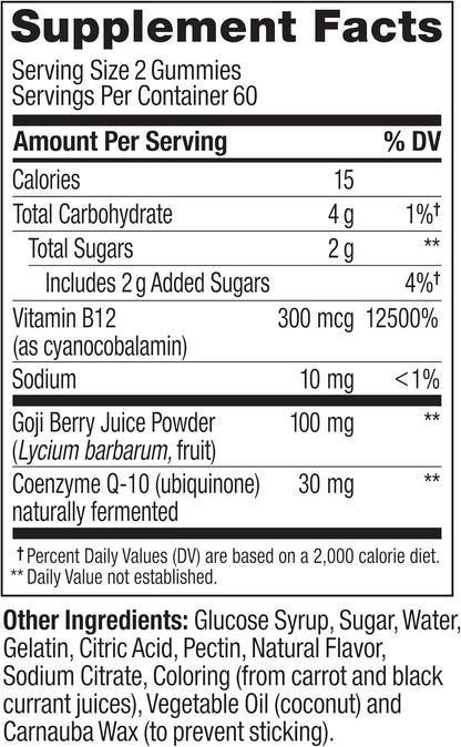 OLLY Daily Energy, Caffeine Free, 300 mcg Vitamin B12, CoQ10-120 Count