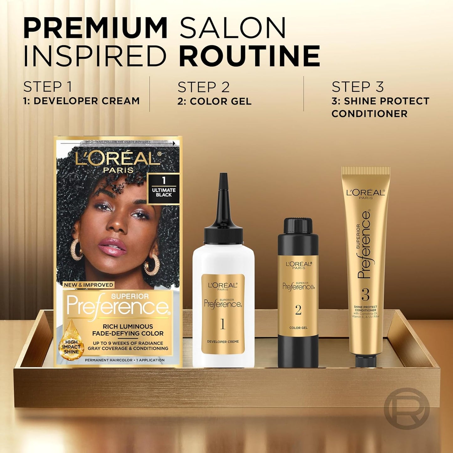 L'Oreal Paris Superior Preference Luminous Fade-Defying Permanent Hair Color, Hair Dye For Up to 9 Weeks of Radiance, Champagne Blonde 8.5A, 1 Hair Dye Kit