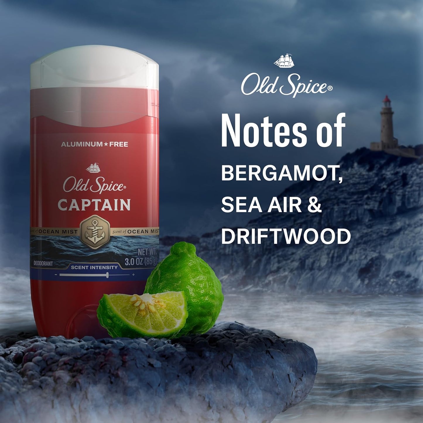 Old Spice Aluminum Free Deodorant for Men, 24/7 Odor Protection, 24/7 Freshness & Lasting Scent, Captain with Bergamot Scent, 3.0 oz