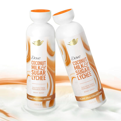 Dove Plant Milk Body Wash Coconut & Lychee, 17.5 fl oz I Plant milk body wash with coconut milk blend and tropical lychee scent for soft, moisturized and healthy-looking skin