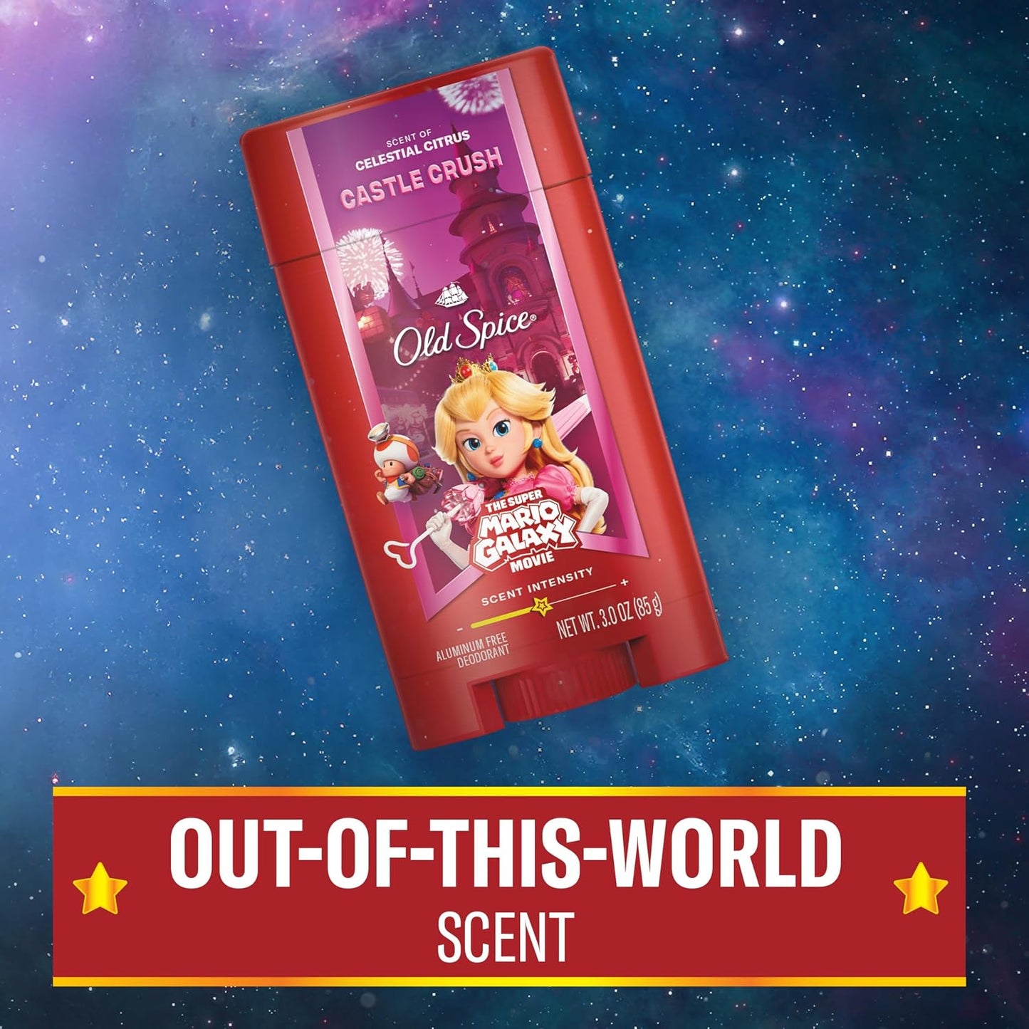 Old Spice Aluminum Free Deodorant for Men, Old Spice x The Super Mario Galaxy Movie, 24/7 Lasting Freshness, Lasting Odor Protection, Smell Super with Castle Crush, Celestial Citrus Scent, 3.0 oz