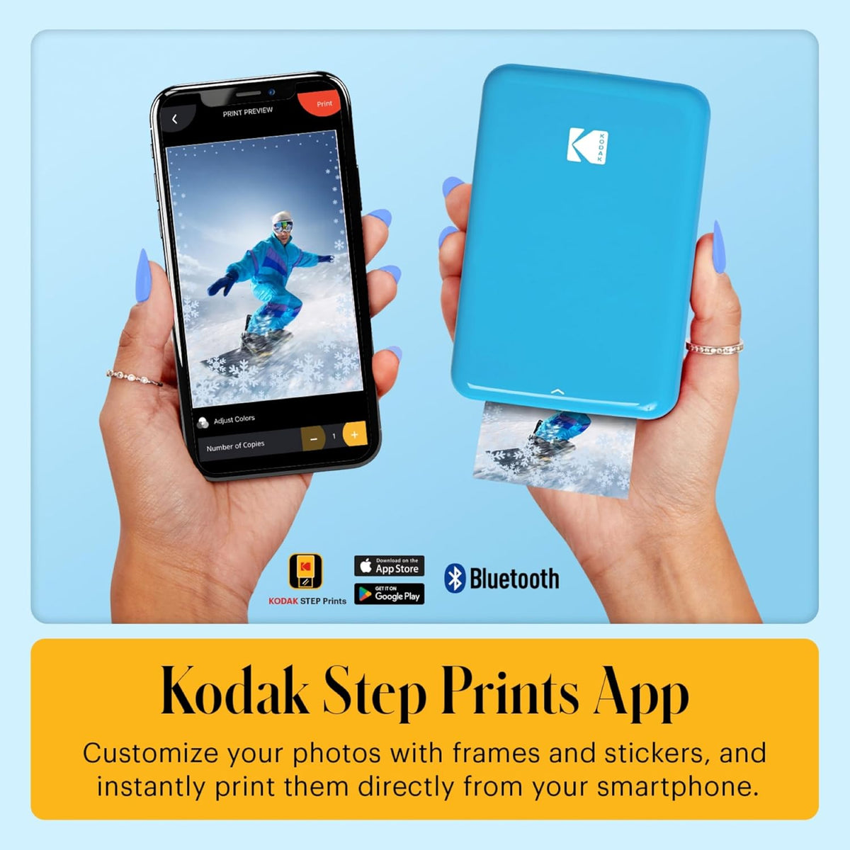 KODAK Step Instant Photo Printer with Bluetooth/NFC, Zink Technology & KODAK App for iOS & Android (Blue) Go Bundle