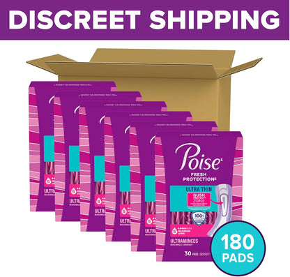 Poise Ultra Thin Incontinence & Postpartum Pads for Bladder Leaks, 5 Drop Maximum Absorbency, Long Length, 180 Count (Packaging May Vary)