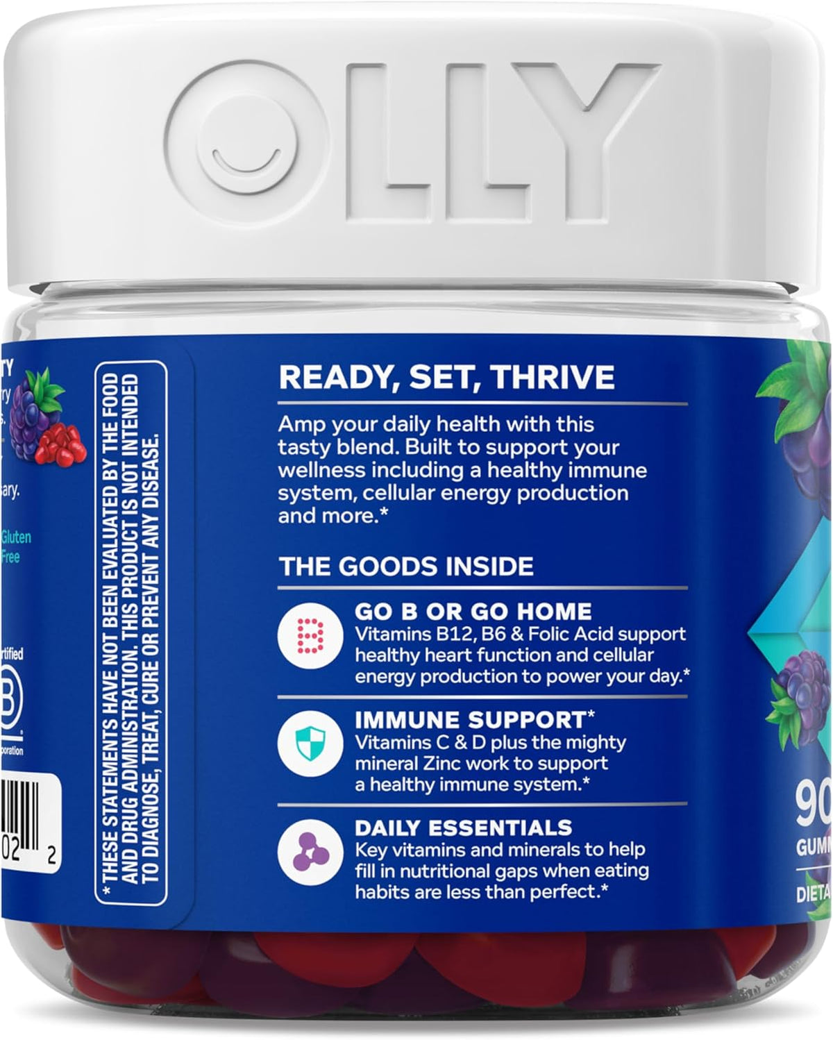 OLLY Men's Multivitamin Gummy, Vitamins A, C, D, E, B, Zinc, BlackBerry Flavor, 45 Day Supply - 90 Count (Pack of 12)