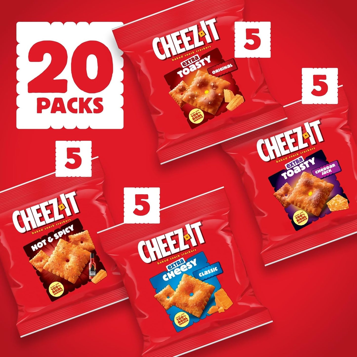 Cheez-It Variety Pack Baked Snack Crackers, Lunch Snacks (20 Packs)