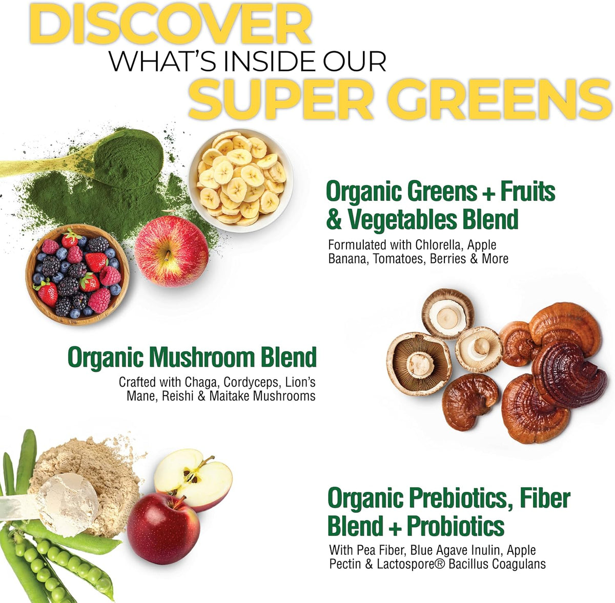 Country Farms Organic Super Greens Powder, Daily Greens Drink Mix with 50 Organic Superfoods, Fruits, Vegetables, Fiber, Mushrooms & Probiotics for Gut Health, Digestion & Energy, Banana Flavor