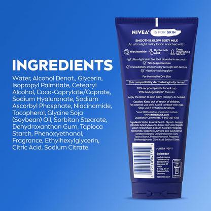 NIVEA Body Milk Smooth and Glow Ultra-Light Milky Serum, 6.7 FL OZ