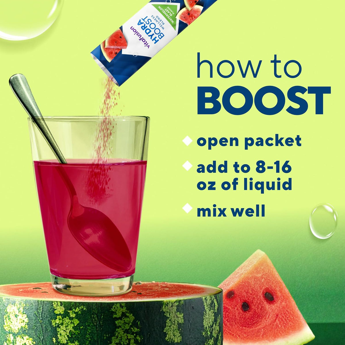 Vitafusion Hydraboost Drink Powder Packets, Electrolytes Support Daily Hydration, Vitamins Support Cellular Energy & Immune Health, Prebiotic Fiber Supports Gut Health, Watermelon Blast, 15 Sticks